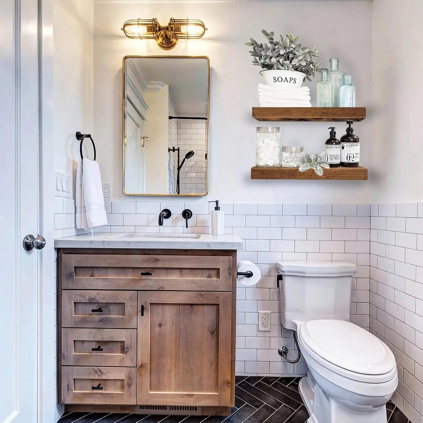 Floating Bathroom Shelves Set of 2, Rustic Brown Wall Farmhouse  15.7x6.7 Inch