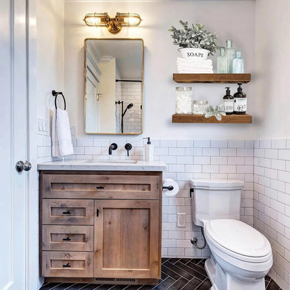 Floating Bathroom Shelves Set of 2, Rustic Brown Wall Farmhouse  15.7x6.7 Inch