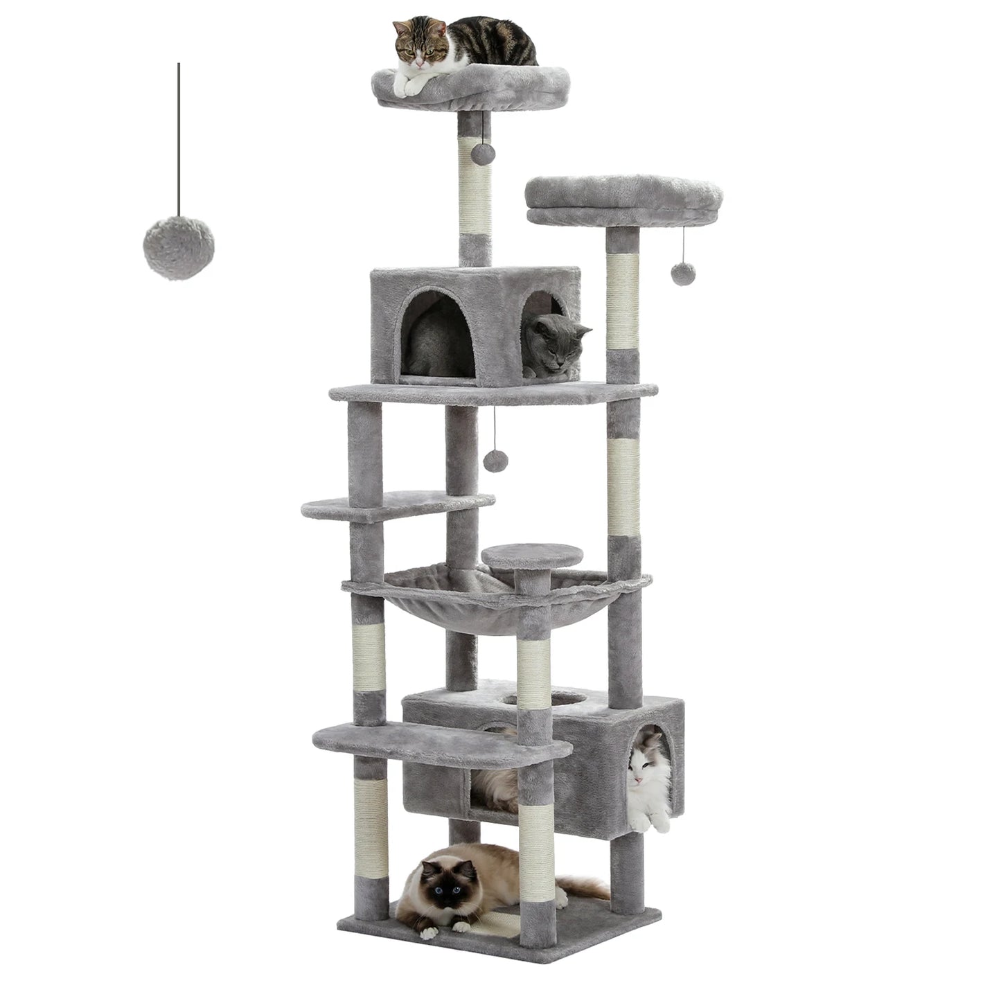 Large Cat Tree with Scratching Posts, Hammock & Condos