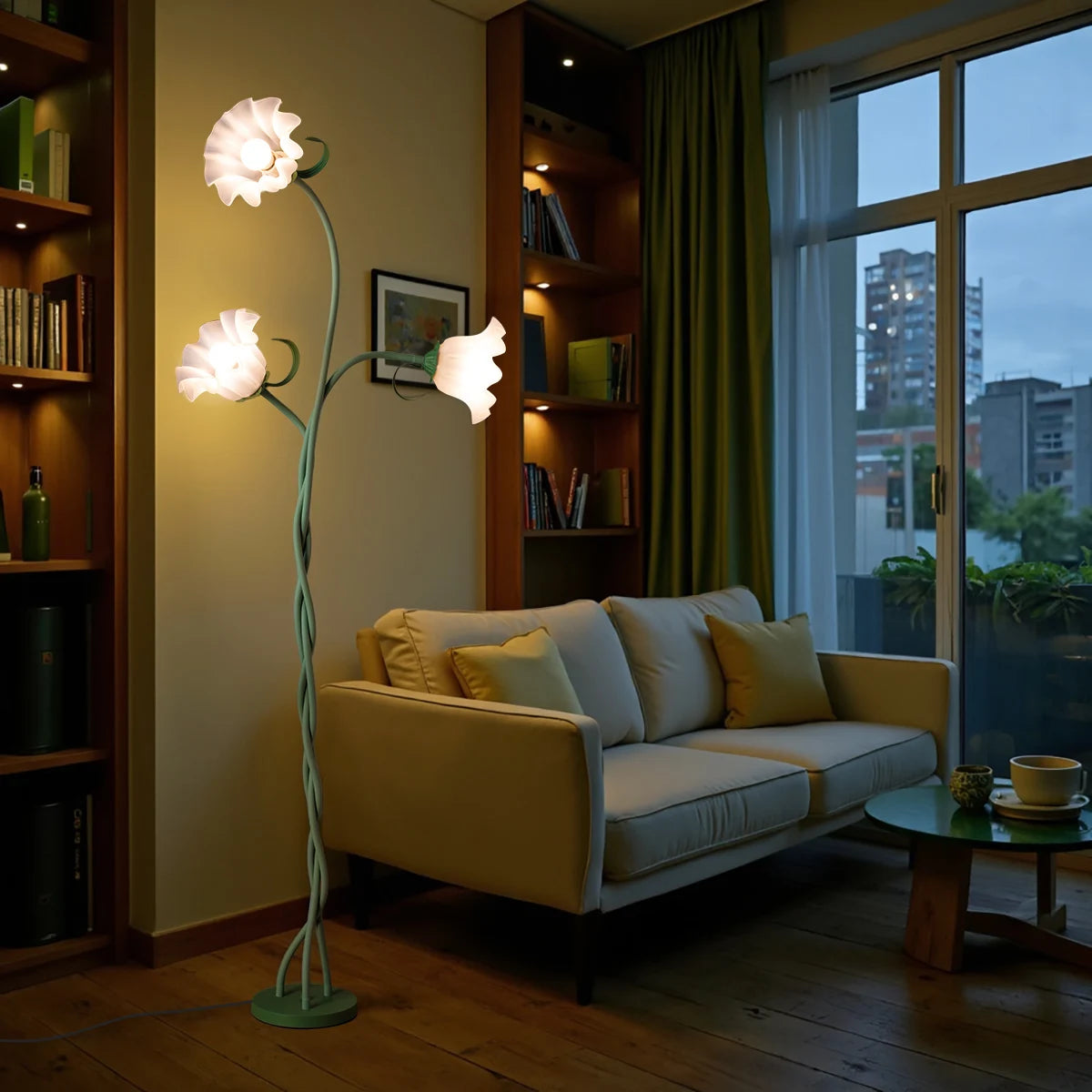 Retro 3-Head Flower Floor Lamp, Contains Bulb, 3-Color Dimmable