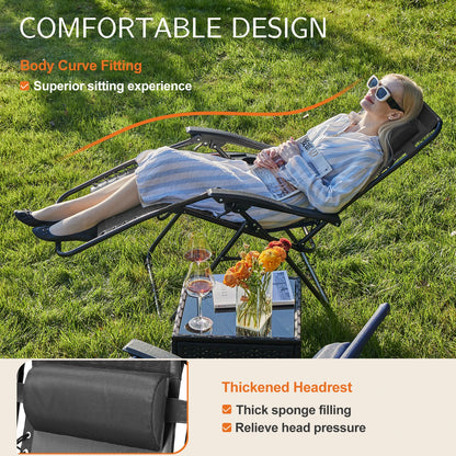 Zero Gravity Set of 2 Portable Recliner Lounge Chair with Cup Holder Trays Adjustable Pillow