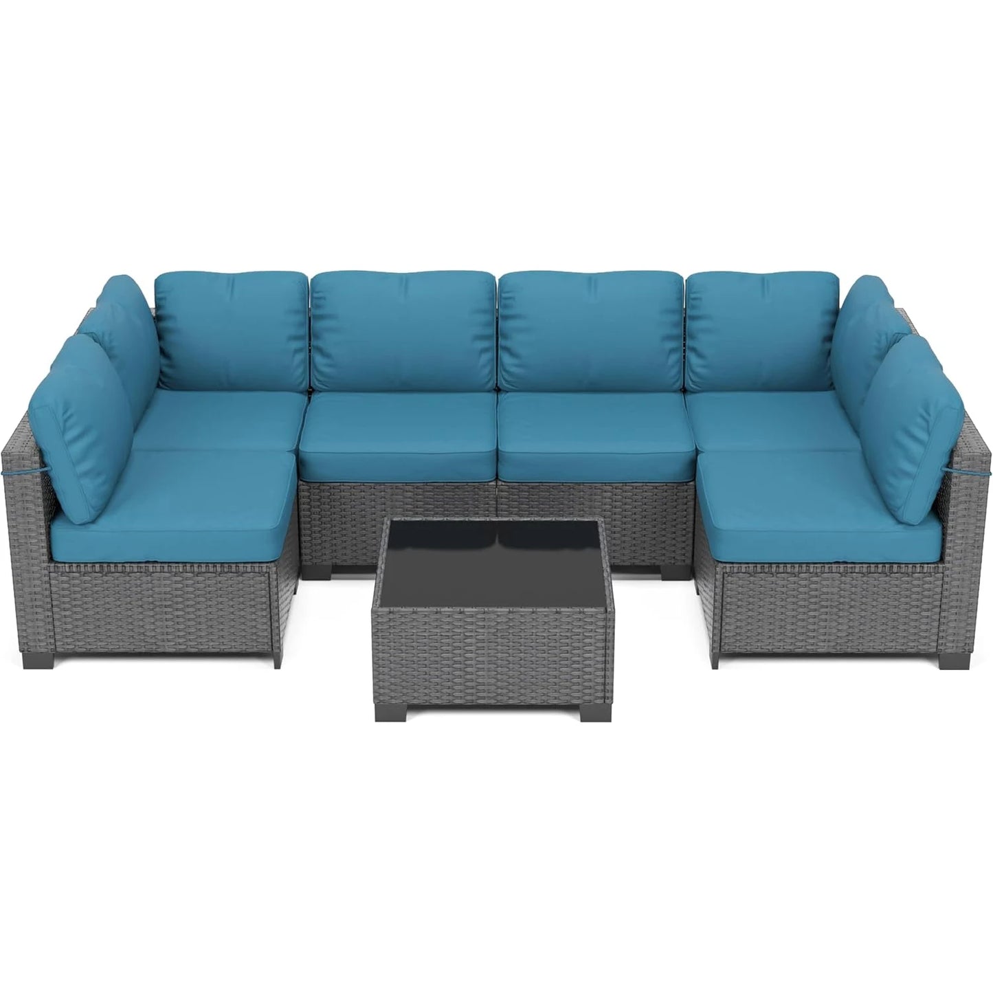 7-Piece Modular Outdoor Furniture Set, Rattan Wicker