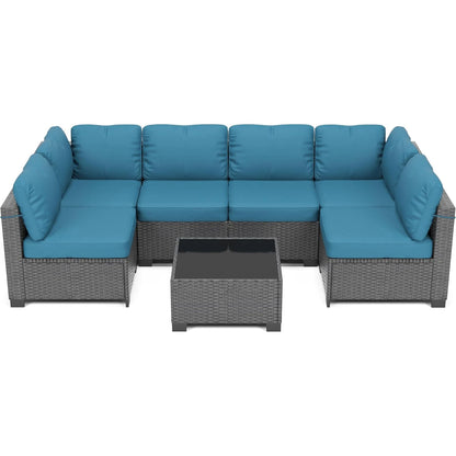 7-Piece Modular Outdoor Furniture Set, Rattan Wicker