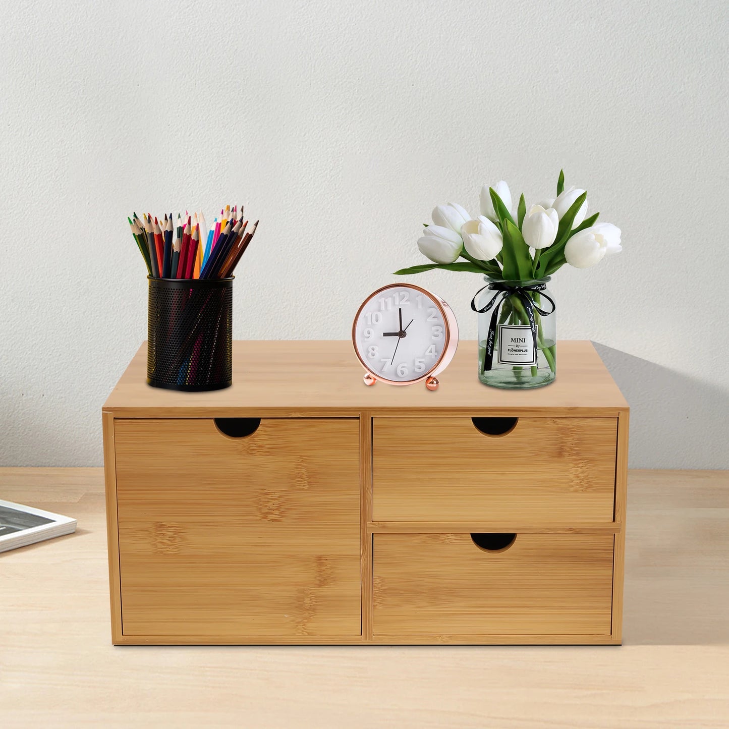 Bamboo Desk Organizer, 3 Drawers, Eco-Friendly Material