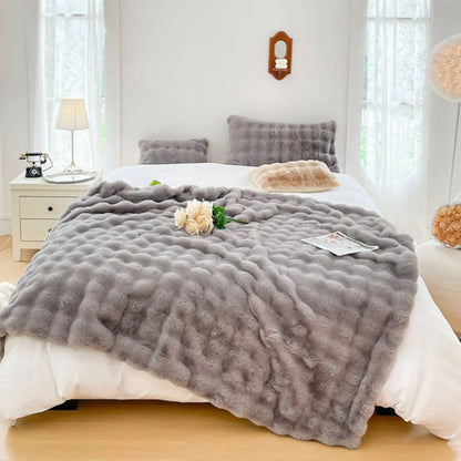 1 PC Faux Rabbit Fur ,Luxury Soft, Warm Bubble Blanket Cozy Throw,6lbs