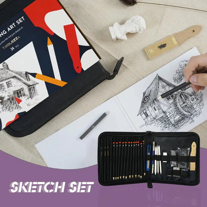 Drawing Art Pencils Set 34 Pack Professional Drawing and Sketch Pencil Set with bag