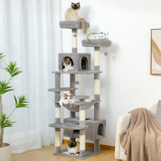 Large Cat Tree with Scratching Posts, Hammock & Condos