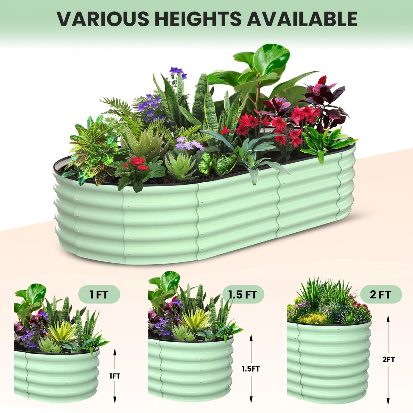 2-Pack Oval Galvanized Steel Raised Garden Bed Planter Boxes