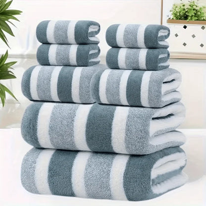 2pcs Luxury Coral Fleece Towel Set - Striped