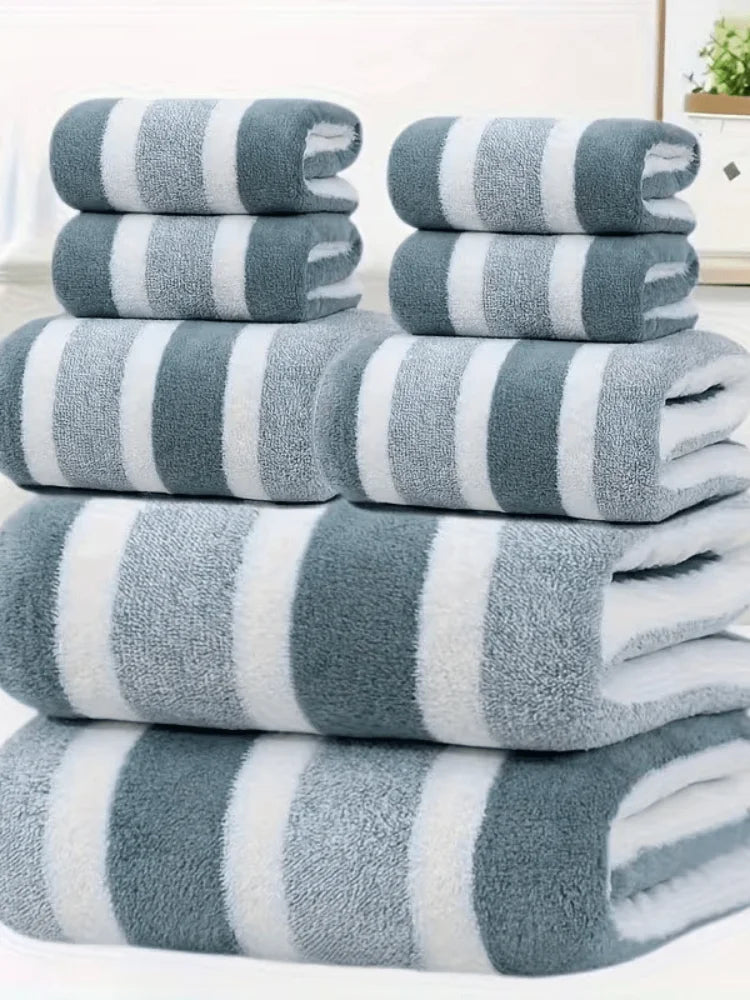 2pcs Luxury Coral Fleece Towel Set - Striped