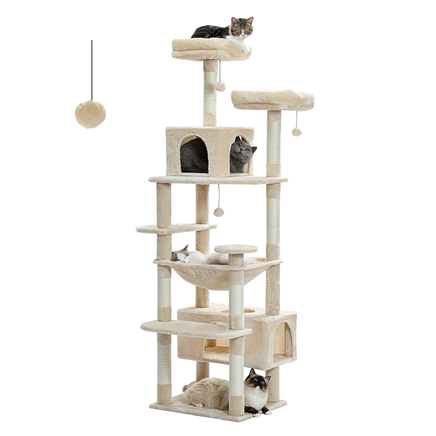 Large Cat Tree with Scratching Posts, Hammock & Condos