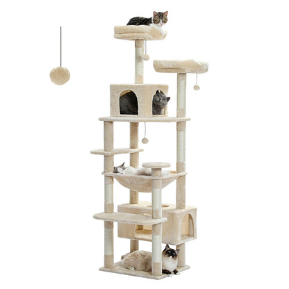 Large Cat Tree with Scratching Posts, Hammock & Condos