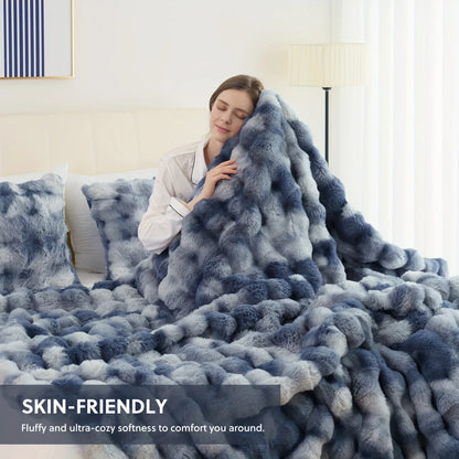 1 PC Faux Rabbit Fur ,Luxury Soft, Warm Bubble Blanket Cozy Throw,6lbs