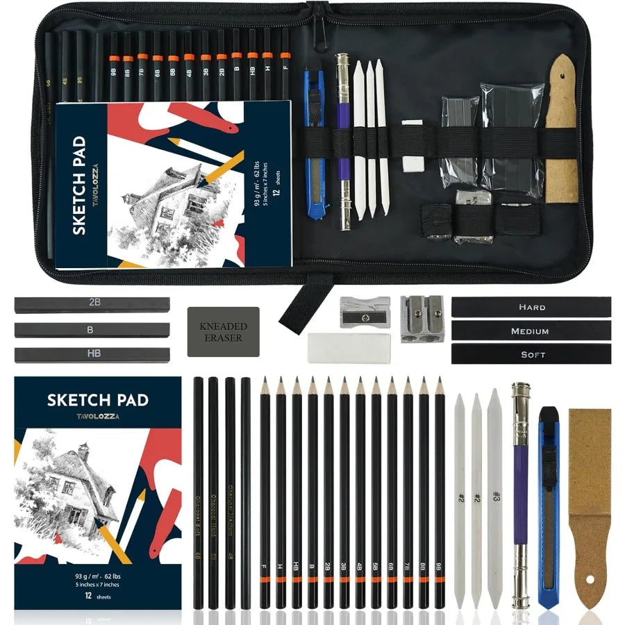 Drawing Art Pencils Set 34 Pack Professional Drawing and Sketch Pencil Set with bag