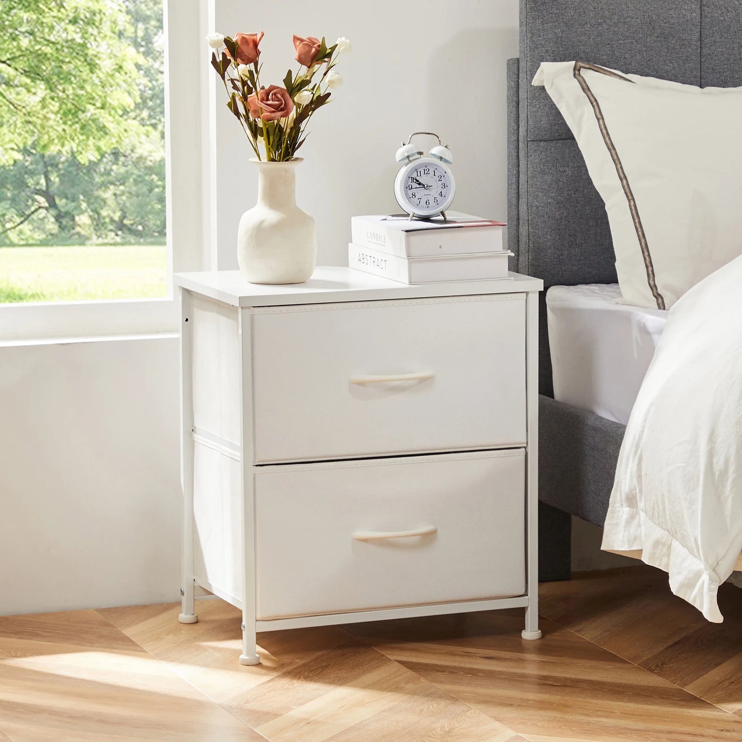 Nightstand Bedside 2 Fabric Drawer Lightweight