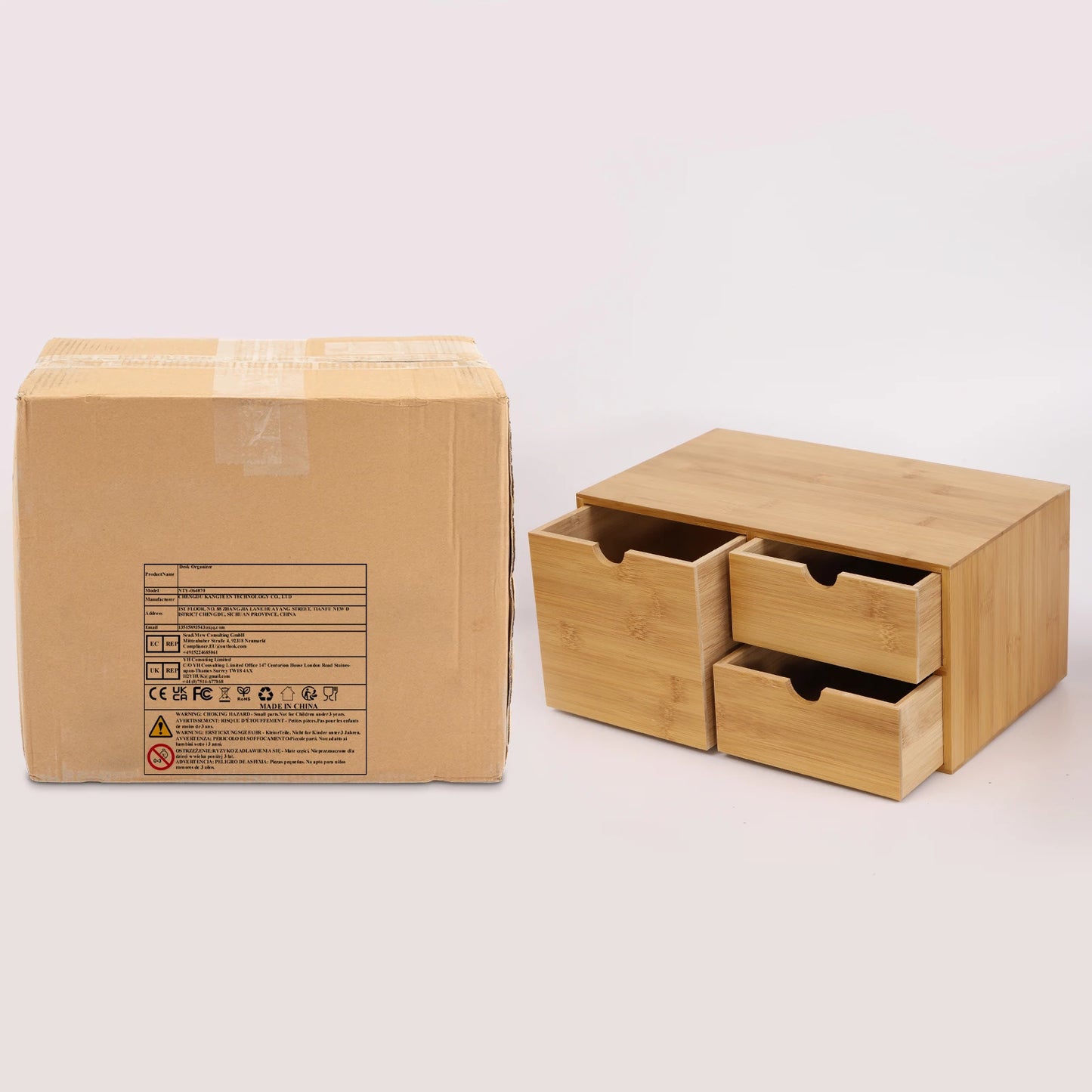 Bamboo Desk Organizer, 3 Drawers, Eco-Friendly Material