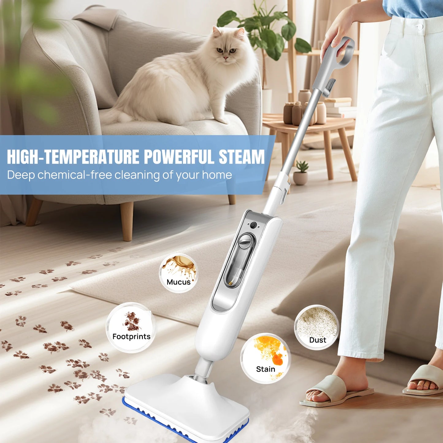 Steam Cleaner, 1500W Powerful Floor Steamer for Carpet Laminate Hardwood,2 Washable Pads