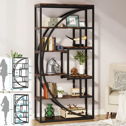 Bookshelf Industrial 5 Tier, Freestanding Tall Shelf Storage Organizer