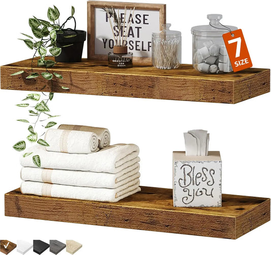 Floating Bathroom Shelves Set of 2, Rustic Brown Wall Farmhouse  15.7x6.7 Inch