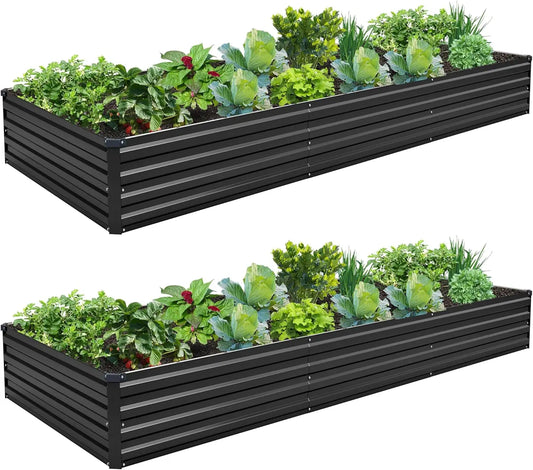 2-Pack Galvanized Steel Raised Garden Bed Kit, 10x3x1FT Outdoor Planter Box for flowers