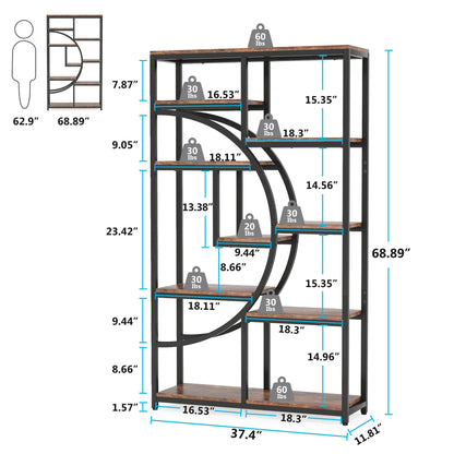Bookshelf Industrial 5 Tier, Freestanding Tall Shelf Storage Organizer