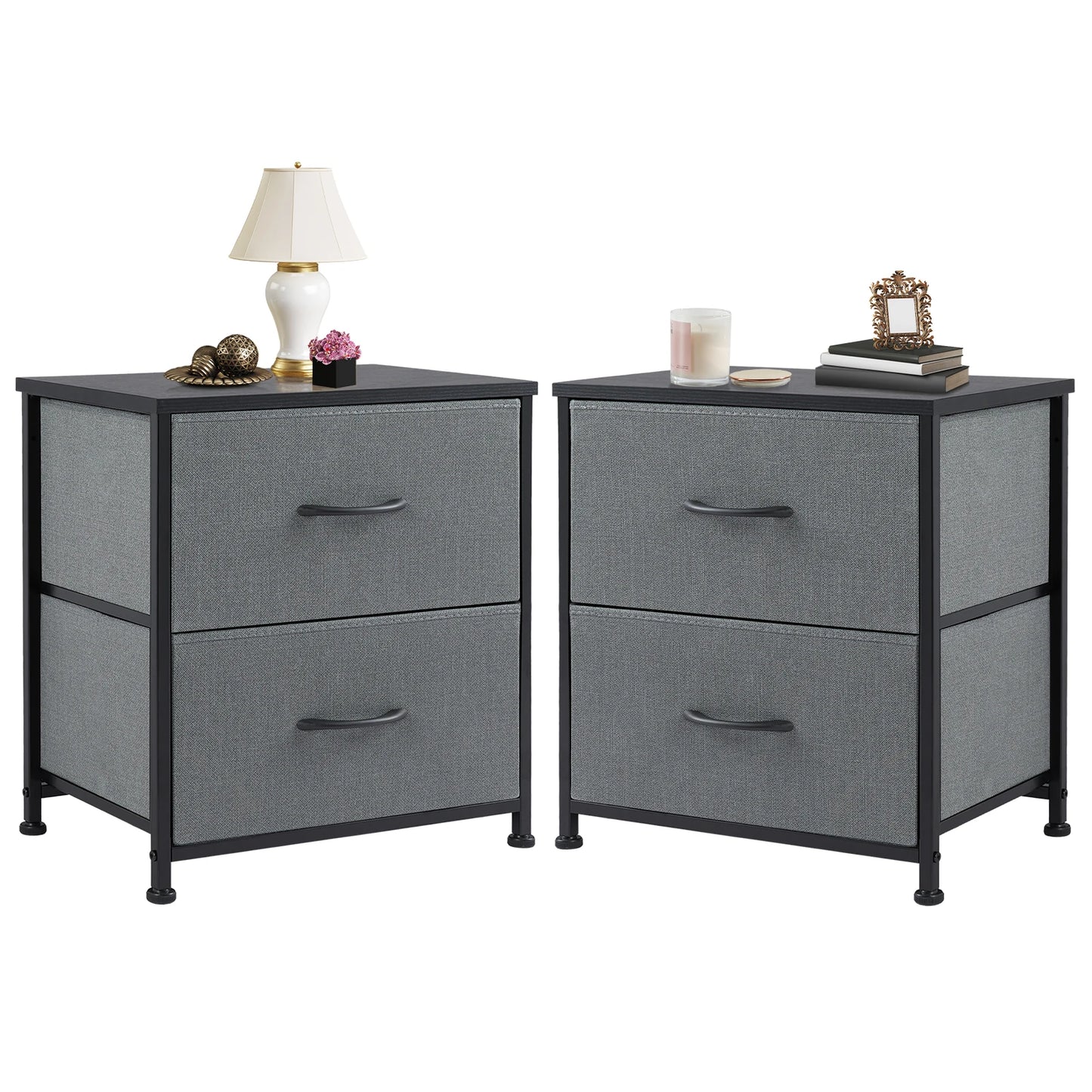 Nightstand Bedside 2 Fabric Drawer Lightweight