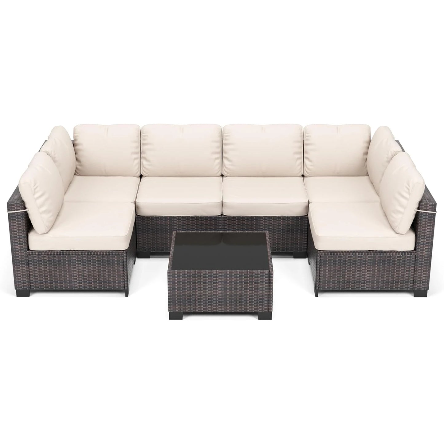 7-Piece Modular Outdoor Furniture Set, Rattan Wicker