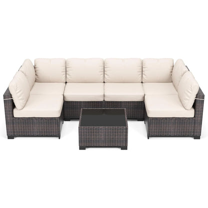 7-Piece Modular Outdoor Furniture Set, Rattan Wicker