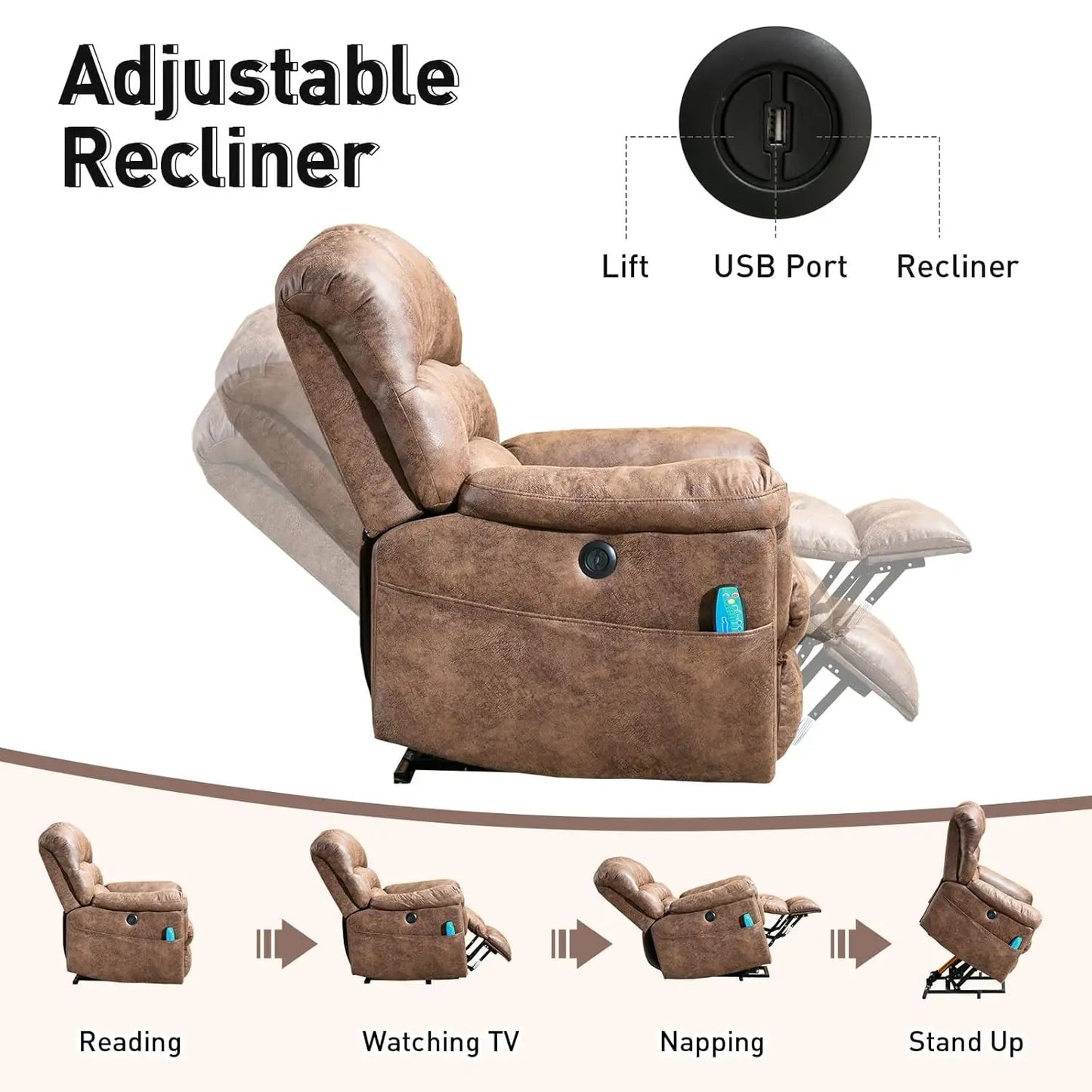 Power Lift Chairs Recliner with Massage and Heating, Electric Chair with 24" Wide