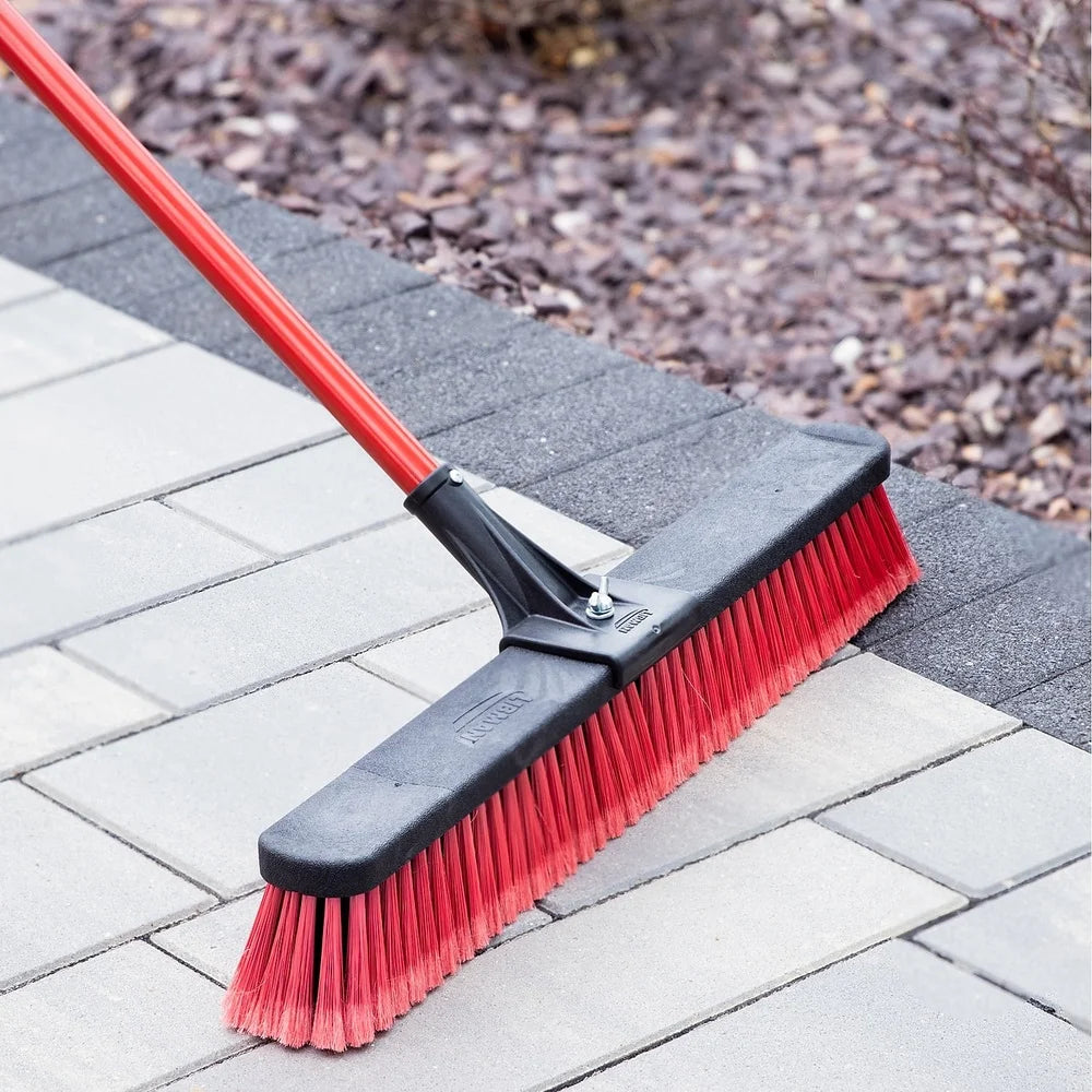24 Inch Push Broom with Heavy Duty Steel Handle