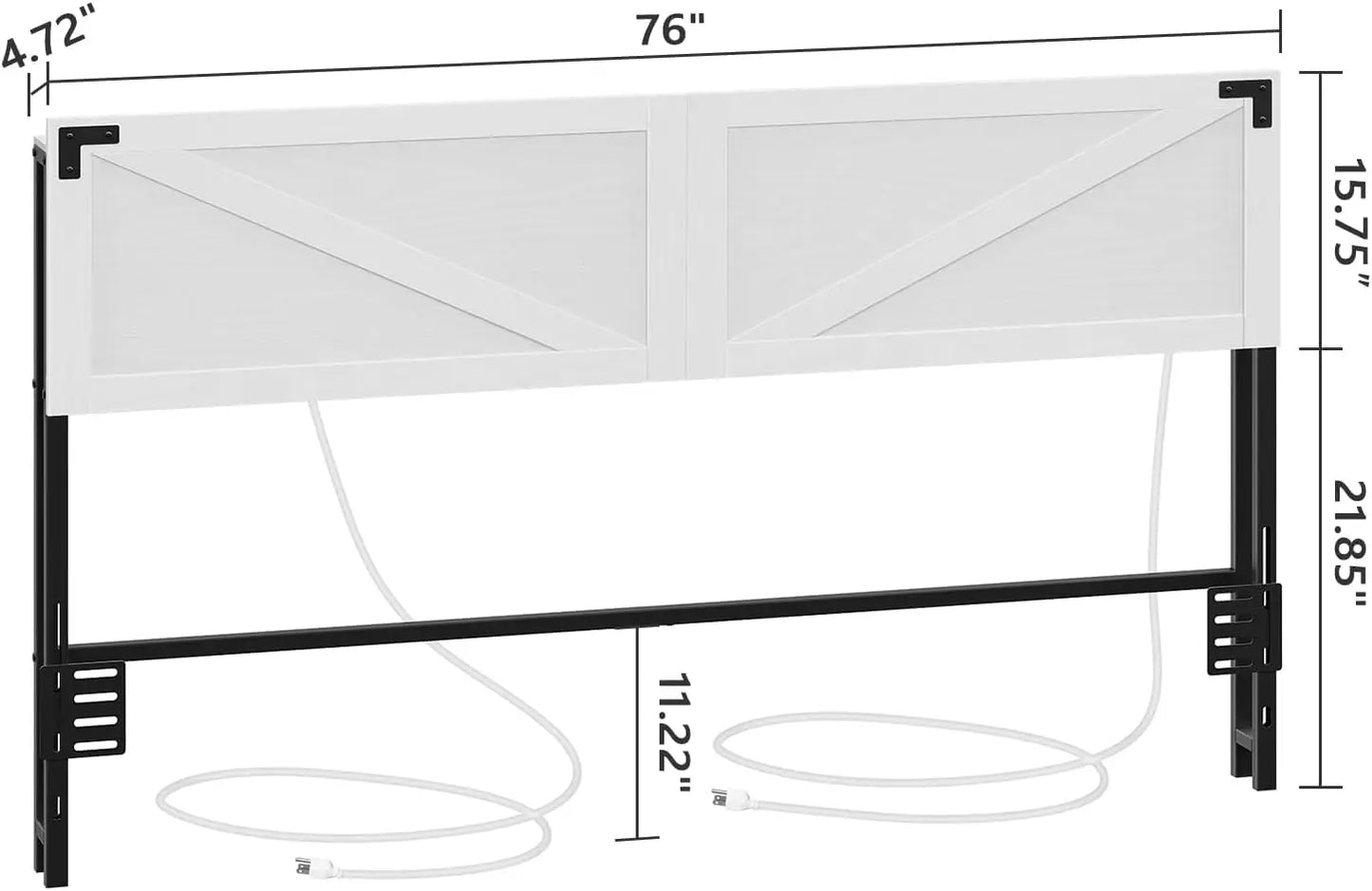 King Size Headboard with USB Ports, LED Lights, Storage Shelf and Bed Frame Adapter in White/Black