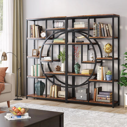 Bookshelf Industrial 5 Tier, Freestanding Tall Shelf Storage Organizer