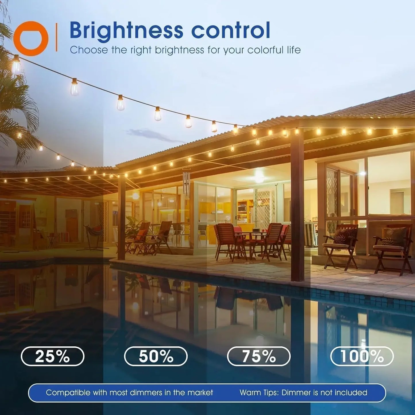 150FT LED Outdoor Waterproof Shatterproof Dimmable Outside Hanging Lights