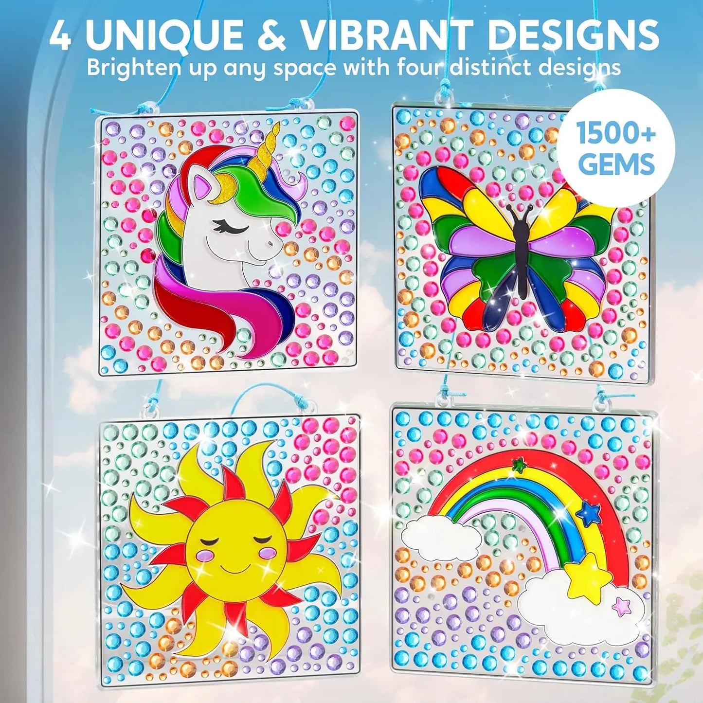 4PCS Window Art 2-in-1 Gems and Gels Suncatcher