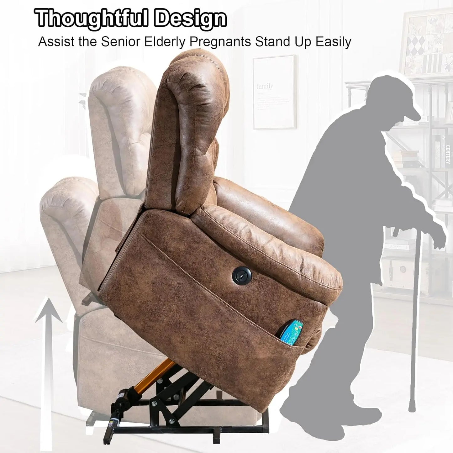 Power Lift Chairs Recliner with Massage and Heating, Electric Chair with 24" Wide