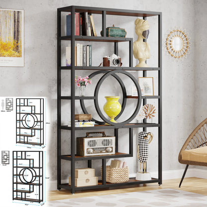 Bookshelf Industrial 5 Tier, Freestanding Tall Shelf Storage Organizer