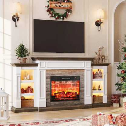 70" Fireplace TV Stand for TVs Up to 80 Inch, Electric Fireplace with Mantel, Entertainment Center