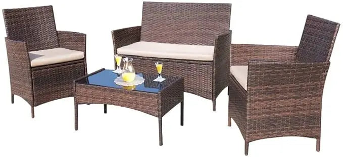 4 Pieces Outdoor Patio Furniture Sets Rattan Chair Wicker Set