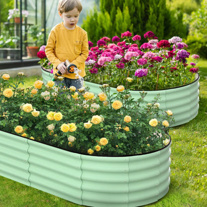 2-Pack Oval Galvanized Steel Raised Garden Bed Planter Boxes