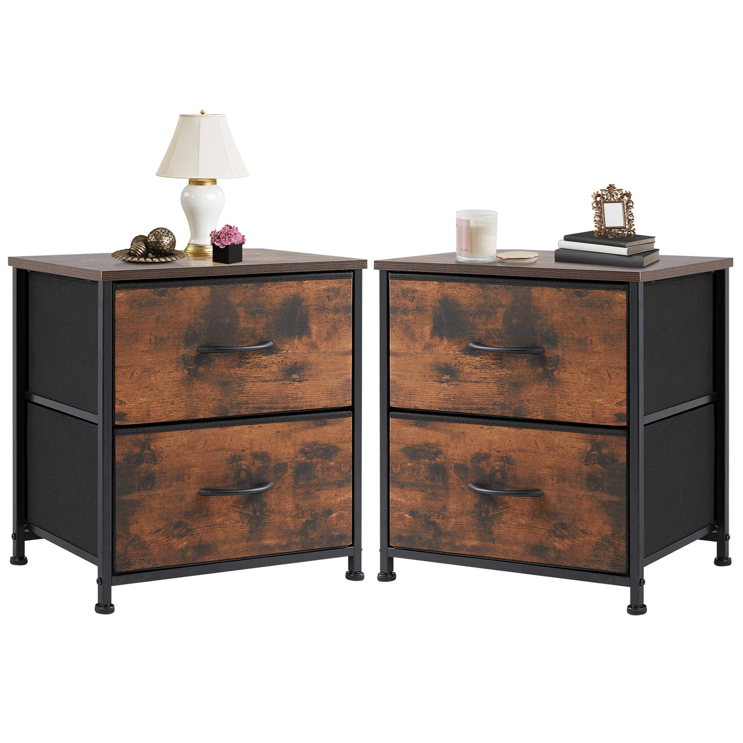 Nightstand Bedside 2 Fabric Drawer Lightweight