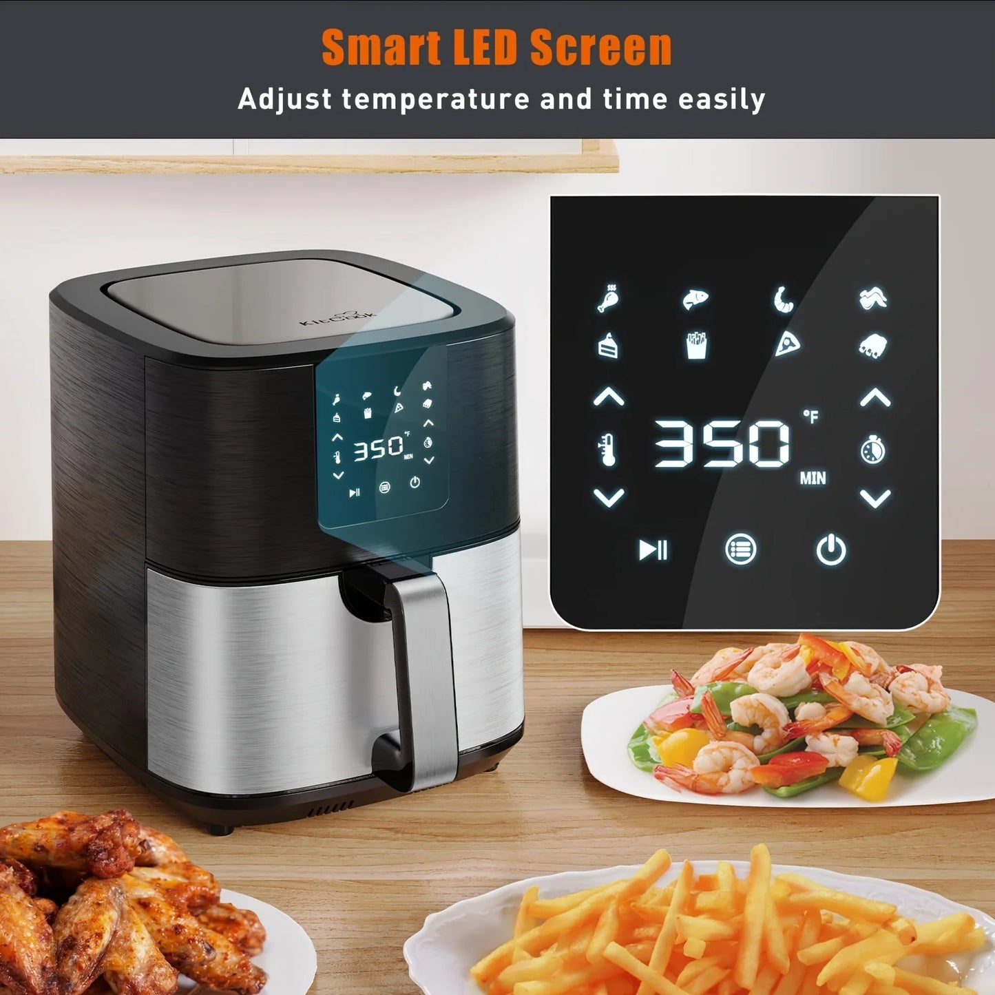 Large Air Fryer, 1500W 7QT, Adjustable Temperature 100-400°F, Digital Touch Screen