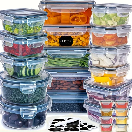 48Pcs BPA-Free Food Storage Set - 24 Containers & Lids with Labels