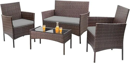 4 Pieces Outdoor Patio Furniture Sets Rattan Chair Wicker Set