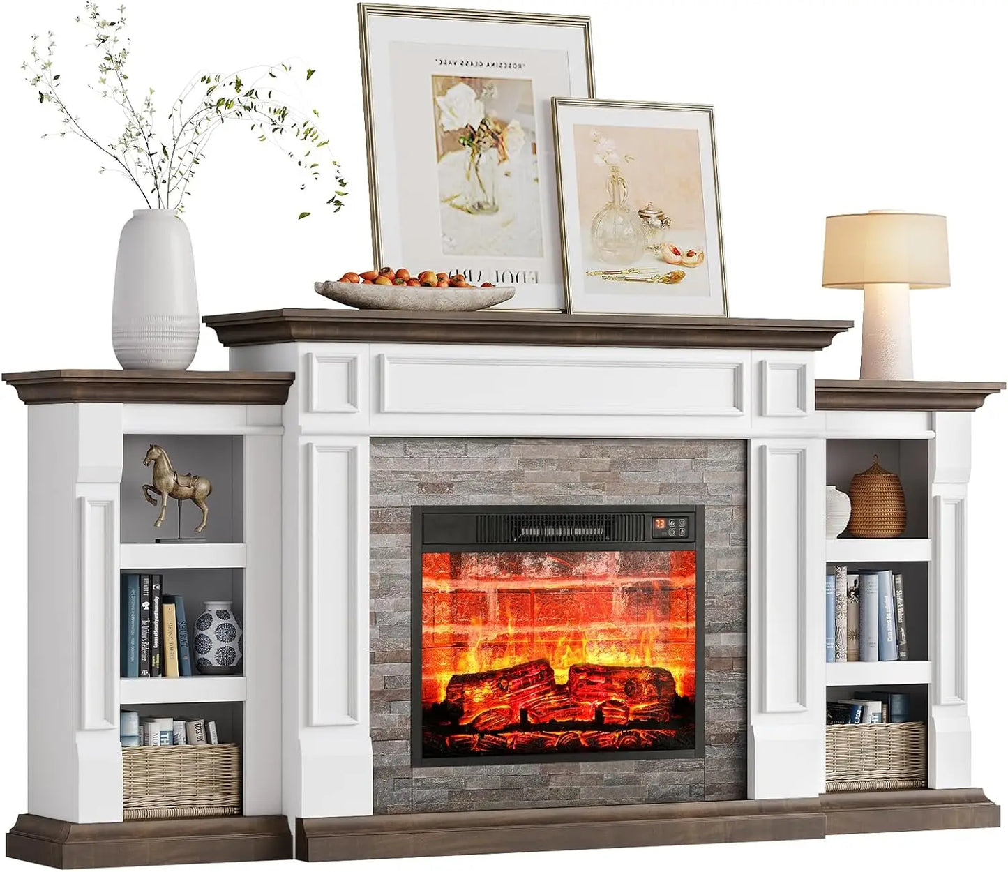 70" Fireplace TV Stand for TVs Up to 80 Inch, Electric Fireplace with Mantel, Entertainment Center