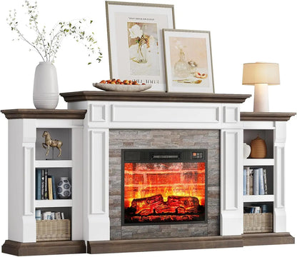 70" Fireplace TV Stand for TVs Up to 80 Inch, Electric Fireplace with Mantel, Entertainment Center