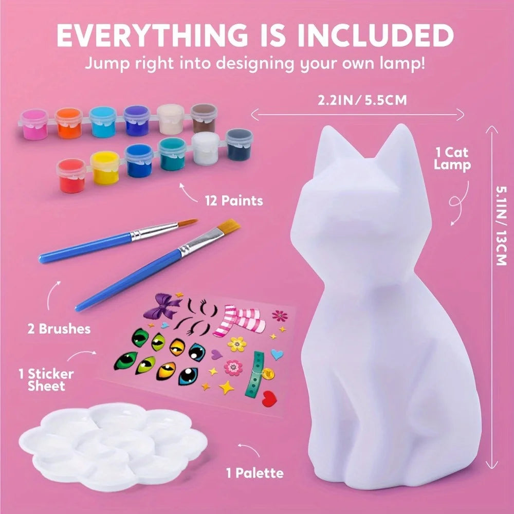 Kids DIY Night Light Paint Your Own Cat Lamp