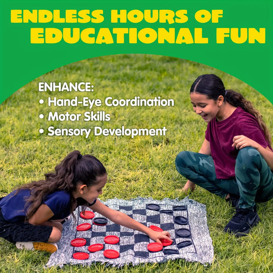 3-in-1 Vintage Giant Checkers Toy for Kids, Tic, Tac, Toe