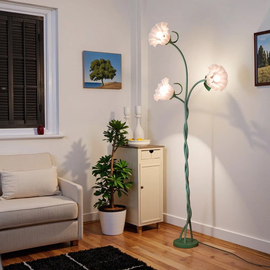 Retro 3-Head Flower Floor Lamp, Contains Bulb, 3-Color Dimmable