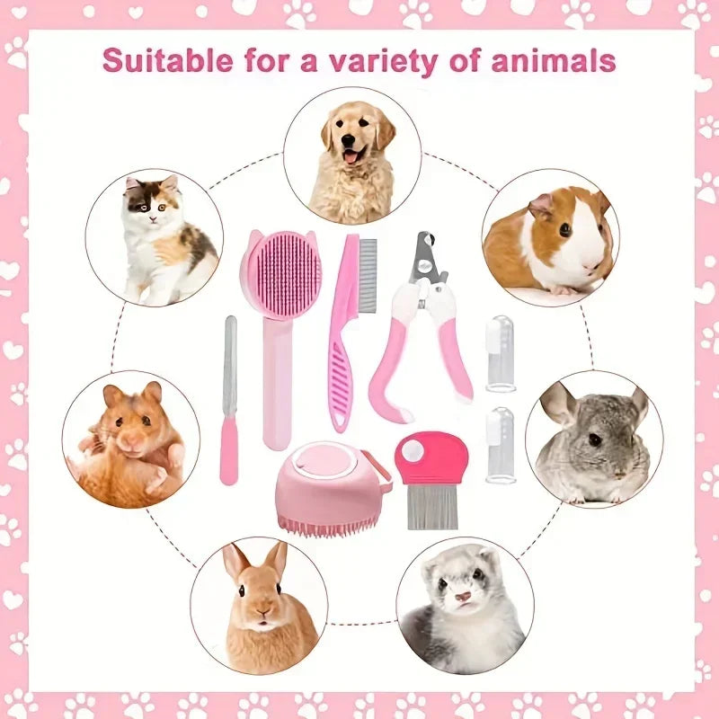 8Pcs Cat Beauty Kit with Pet Nail Clippers ,File, Flea Comb, Brush & More