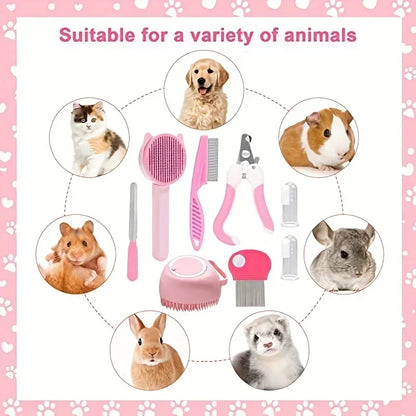 8Pcs Cat Beauty Kit with Pet Nail Clippers ,File, Flea Comb, Brush & More